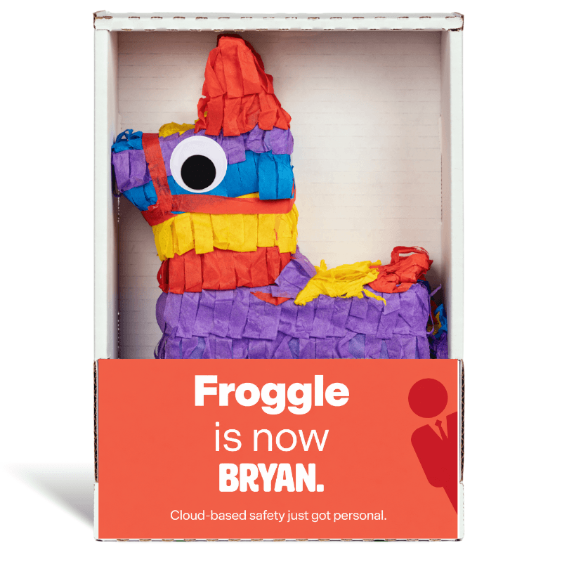 Piñata announcing the rebrand: Froggle is now Bryan — cloud-based safety just got personal