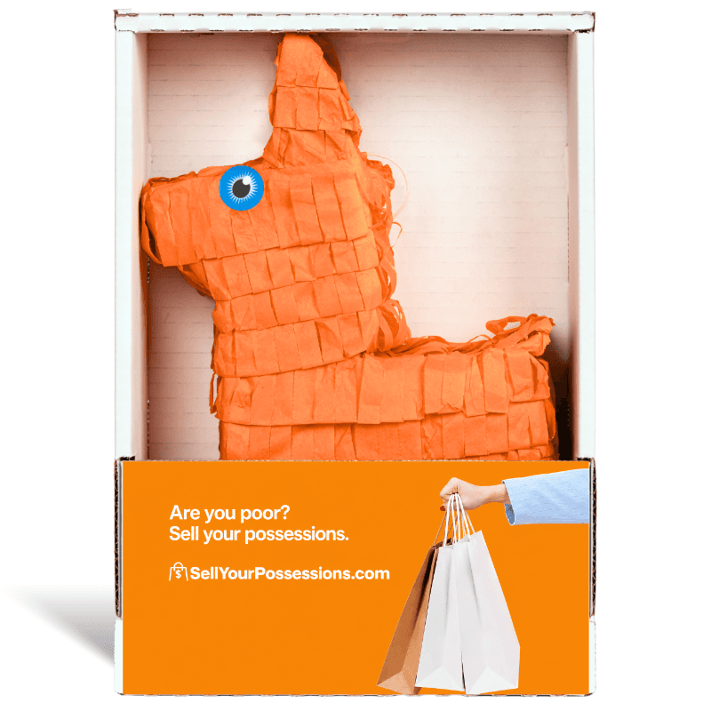 Orange piñata from SellYourPossessions.com: are you poor? Sell your possessions