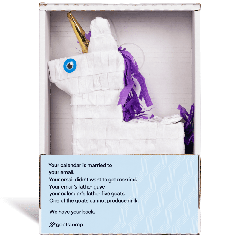 White unicorn piñata from goofstump: your calendar is married to your email
