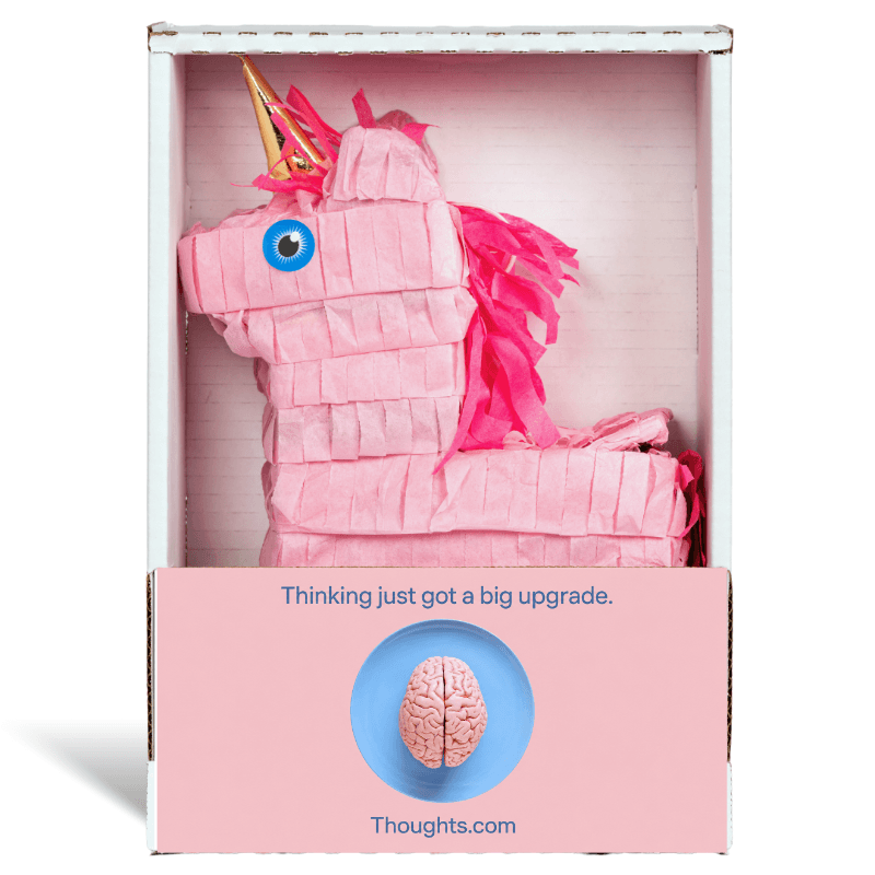 Pink unicorn piñata from Thoughts.com: thinking just got a big upgrade