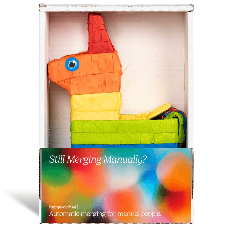 Rainbow piñata from Mergemichael: automatic merging for manual people